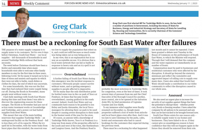 Greg Clark article on SE Water outage and compensation
